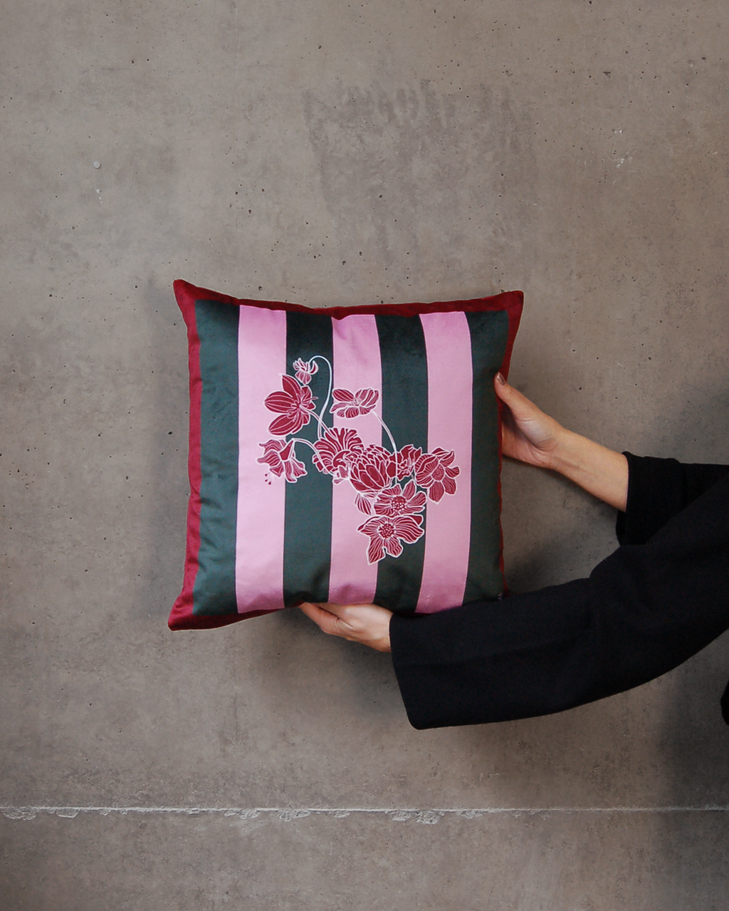 VELVET CUSHION COVER GREEN&ROSE THCR_GR