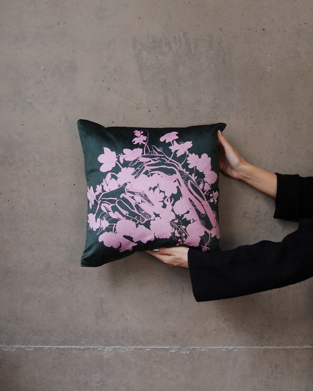 VELVET CUSHION COVER GREEN&ROSE THCM_GR